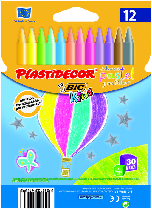 Cera plastidecor C/12 colores surtidos Pastel y metalico : :  Oficina y papelería